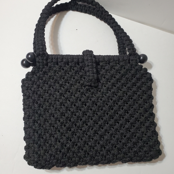 Vintage Macrame Black Shoulder Bag - Picture 3 of 16
